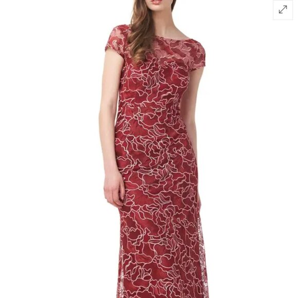 Js Collections Emarie Embroidered Lace Mermaid Gown - Scarlet - Picture 3 of 6